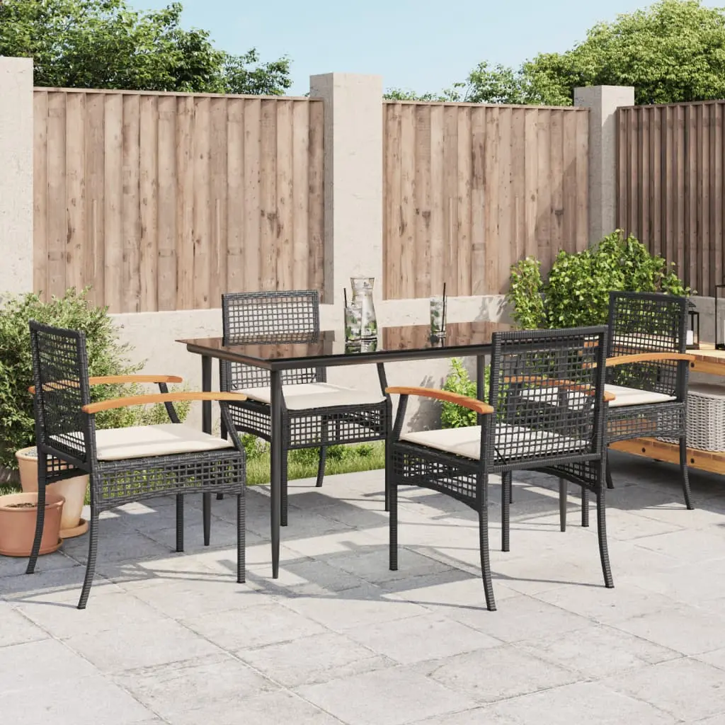 Set da Pranzo da Giardino 5 pz Nero con Cuscini in Polyrattan