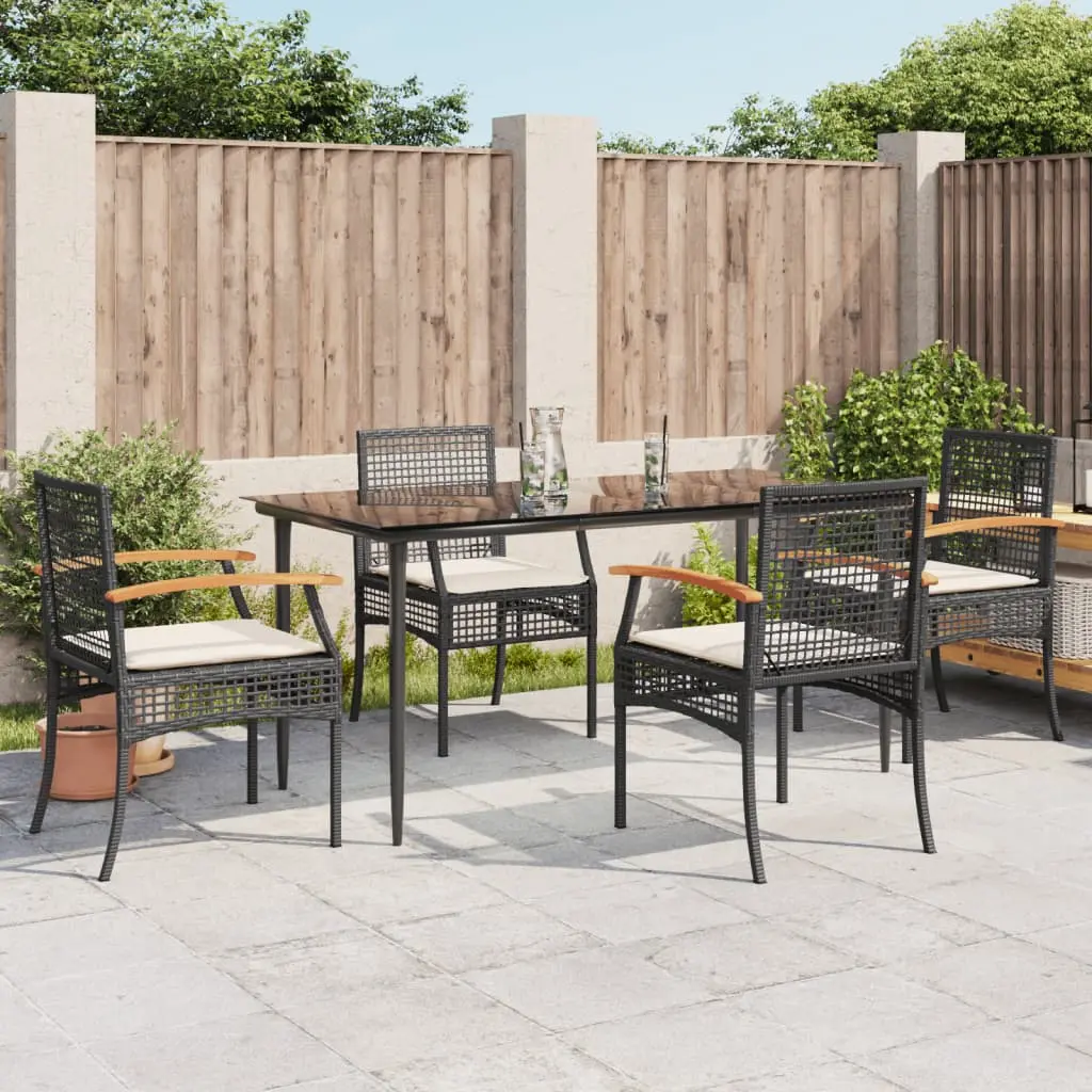 Set da Pranzo da Giardino 5 pz Nero con Cuscini in Polyrattan