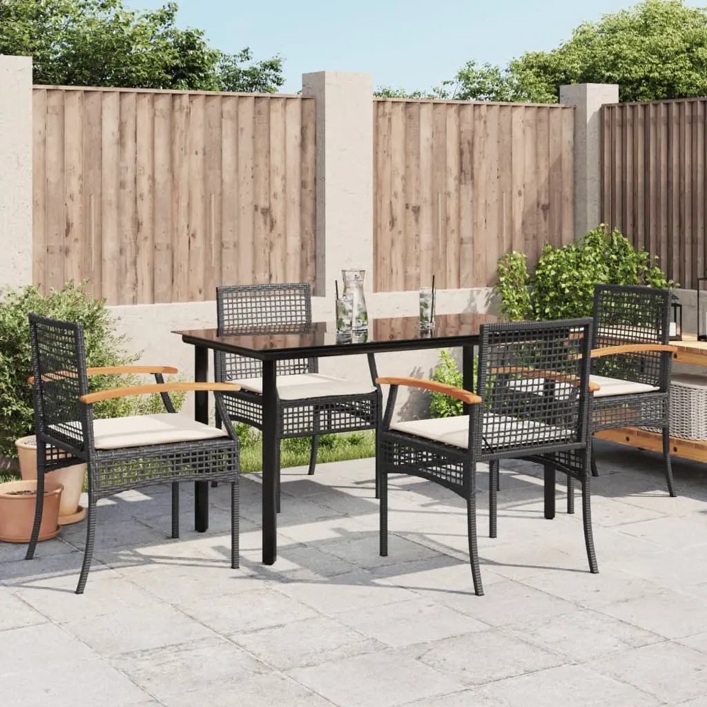 Set da Pranzo da Giardino 5 pz Nero con Cuscini in Polyrattan