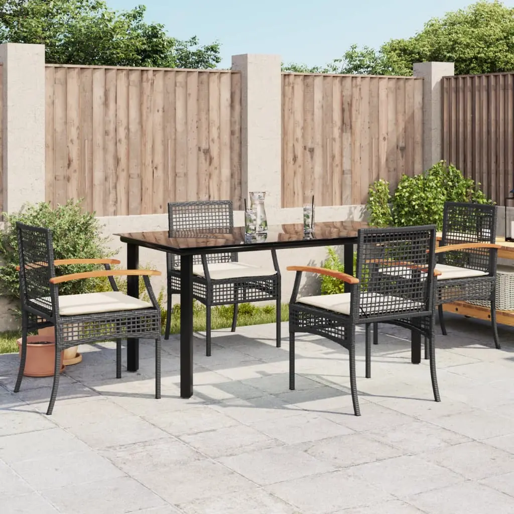 Set da Pranzo da Giardino 5 pz Nero con Cuscini in Polyrattan