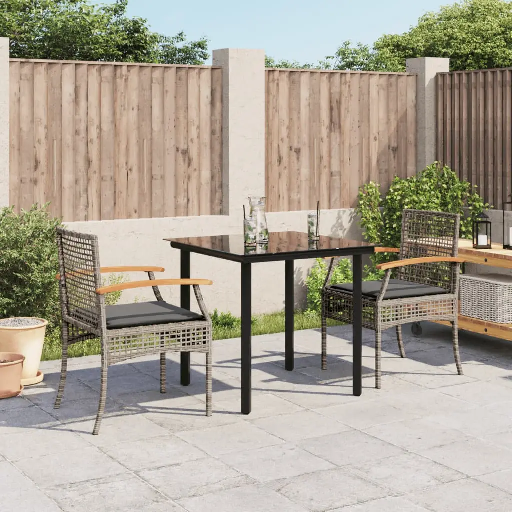 Set da Pranzo da Giardino 3 pz con Cuscini in Polyrattan Grigio