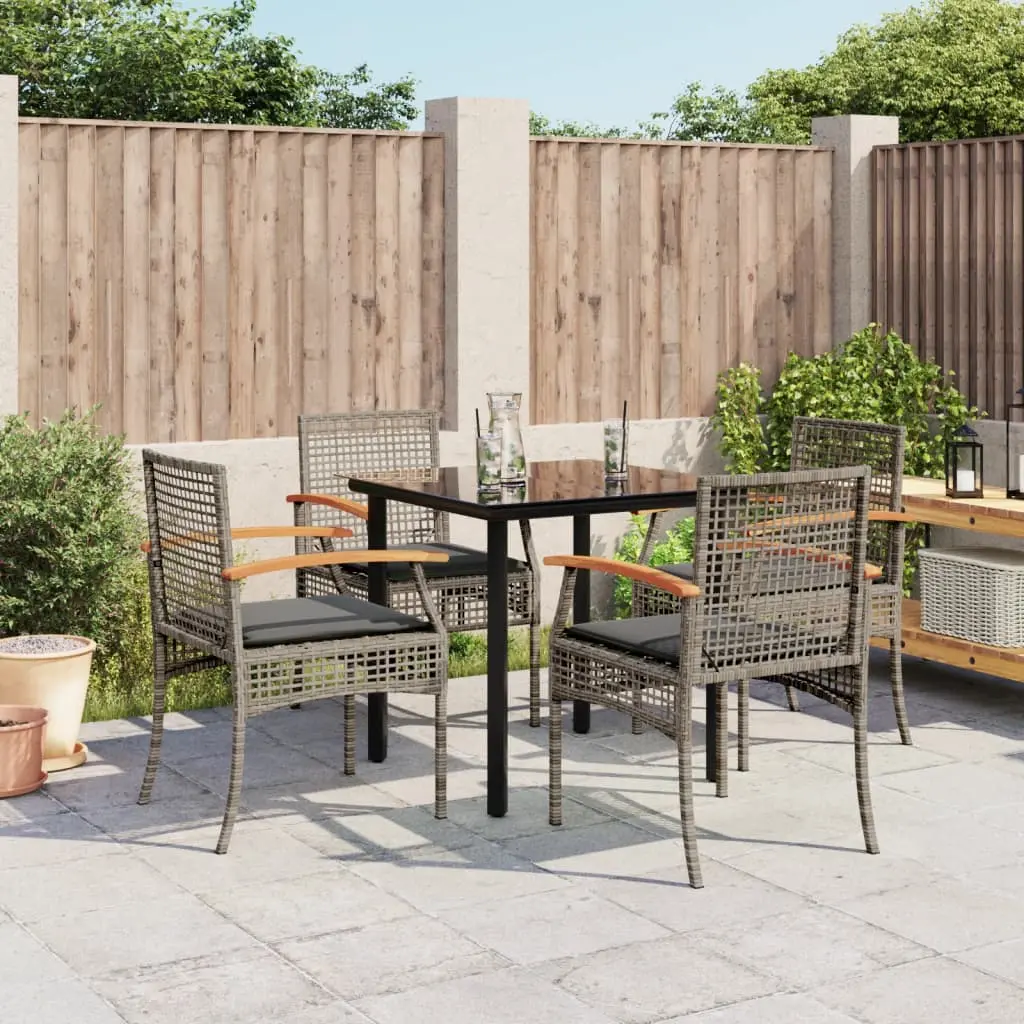 Set da Pranzo da Giardino 5 pz con Cuscini in Polyrattan Grigio