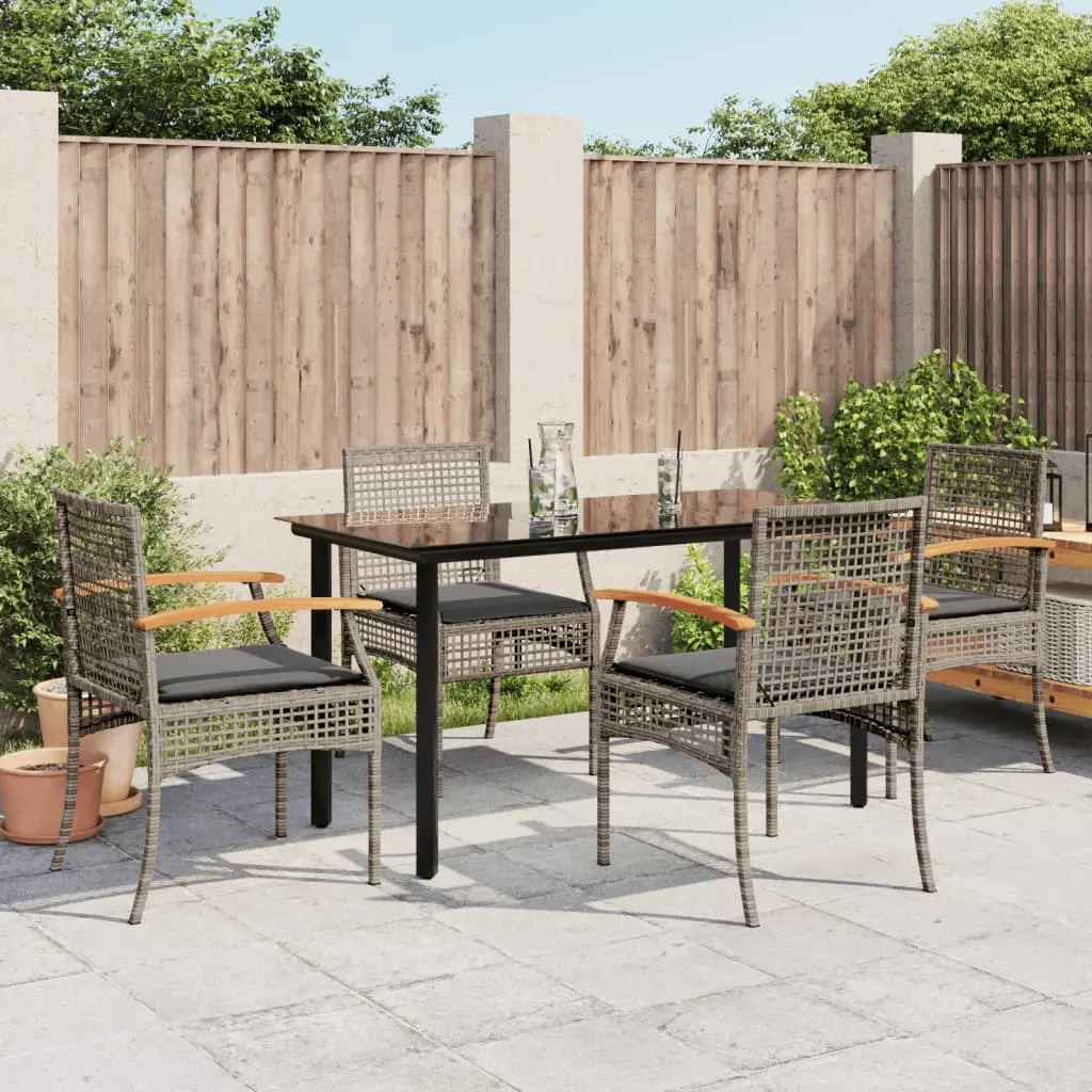 Set da Pranzo da Giardino 5 pz con Cuscini in Polyrattan Grigio