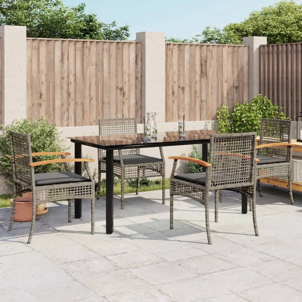 Set da Pranzo da Giardino 5 pz con Cuscini in Polyrattan Grigio