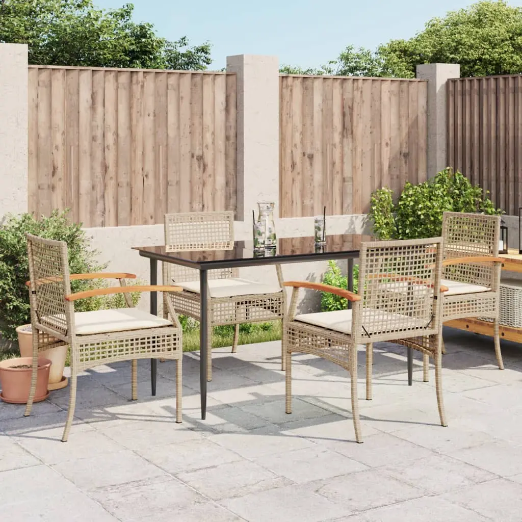 Set da Pranzo da Giardino 5 pz con Cuscini Beige in Polyrattan