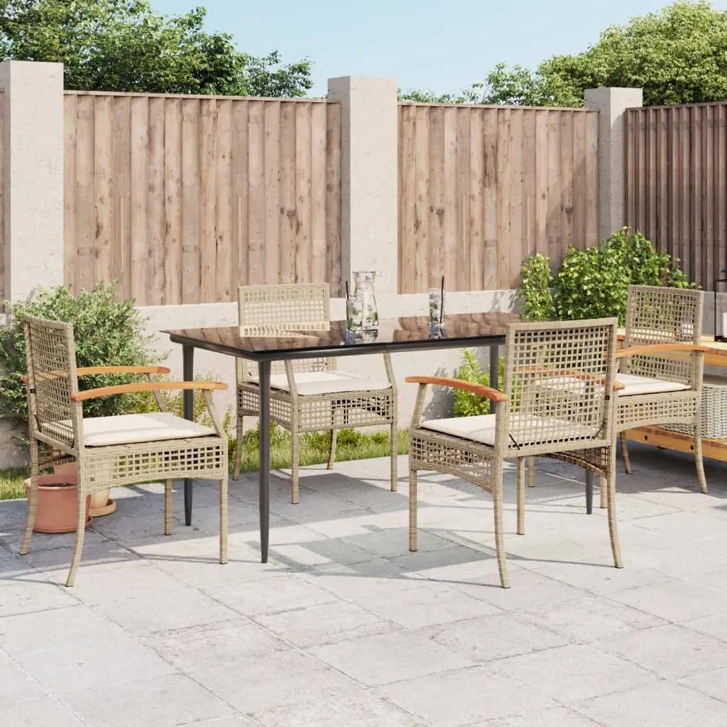 Set da Pranzo da Giardino 5 pz con Cuscini Beige in Polyrattan