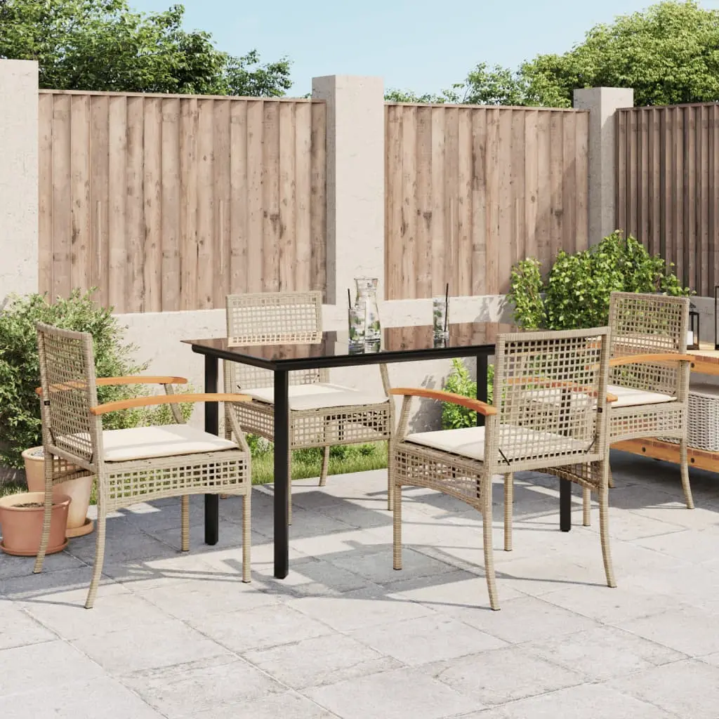 Set da Pranzo da Giardino 5 pz con Cuscini Beige in Polyrattan