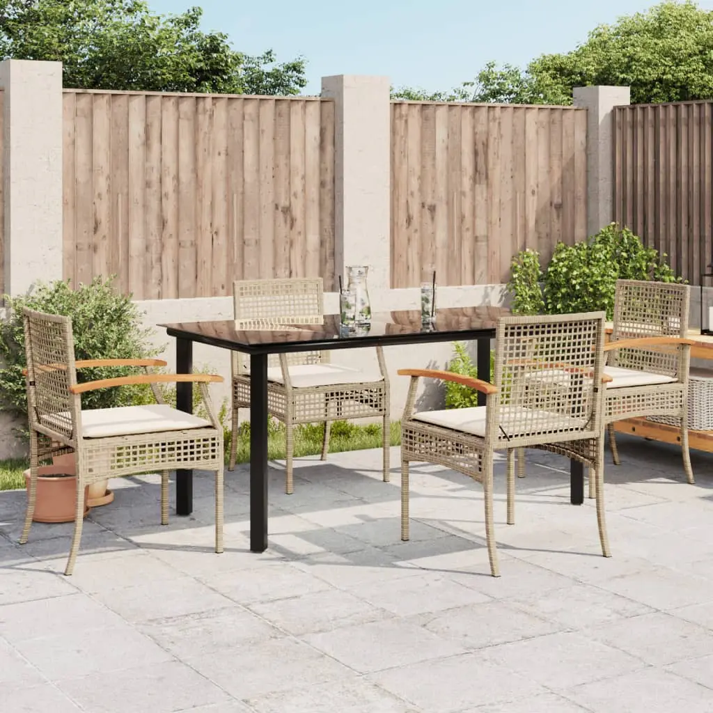 Set da Pranzo da Giardino 5 pz con Cuscini Beige in Polyrattan