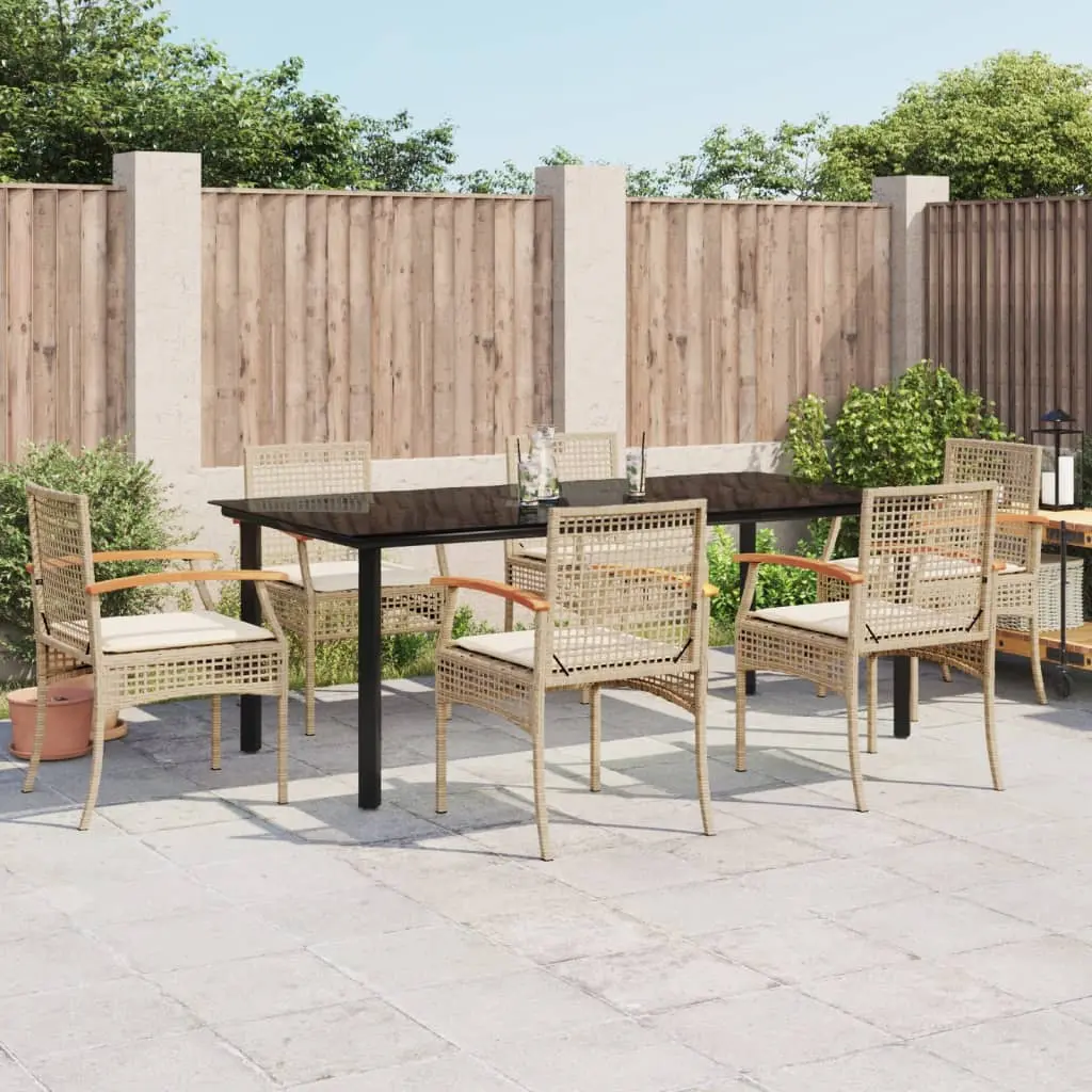 Set da Pranzo da Giardino 7 pz con Cuscini Beige in Polyrattan