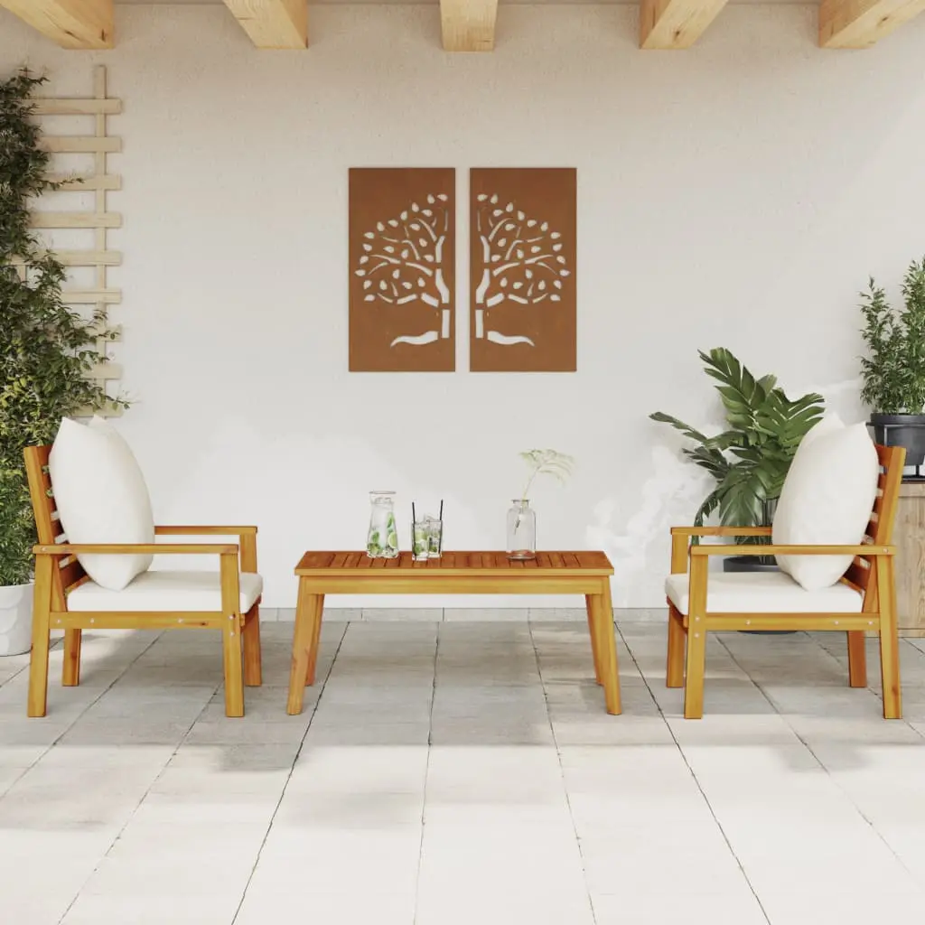 Set Mobili da Giardino 3pz con Cuscini Legno Massello di Acacia