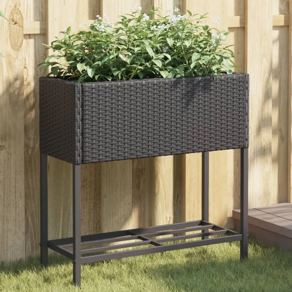 Fioriere da Giardino con Ripiani 2pz Nere 70x28x70cm Polyrattan