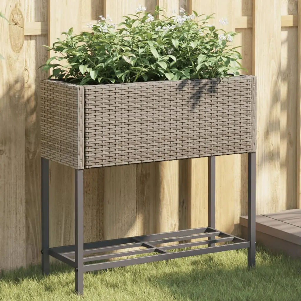 Fioriere Giardino con Ripiani 2pz Grigie 70x28x70cm Polyrattan