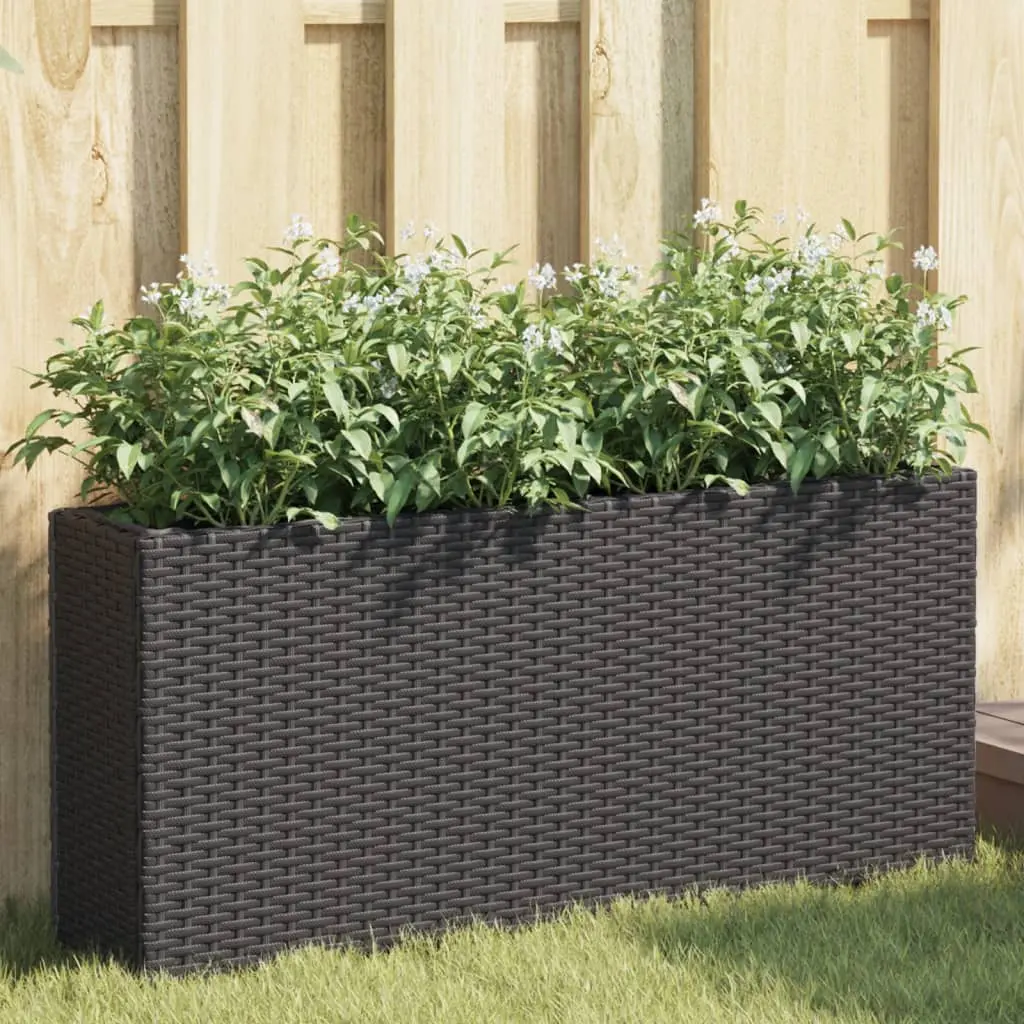 Fioriere da Giardino con 2 Vasi Nere 90x20x40 cm in Polyrattan