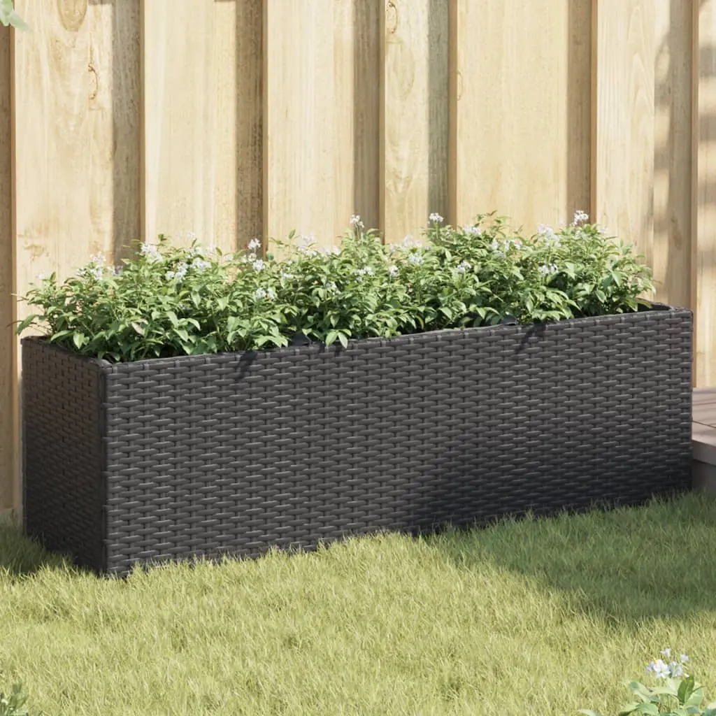 Fioriere da Giardino con 3 Vasi Nere 105x30x32 cm in Polyrattan