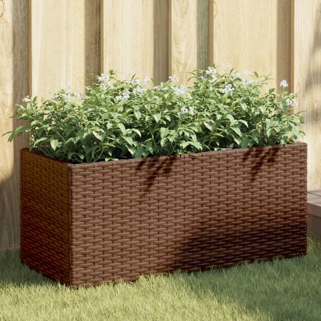 Fioriere da Giardino con 2 Vasi Marrone 72x30x32 cm Polyrattan