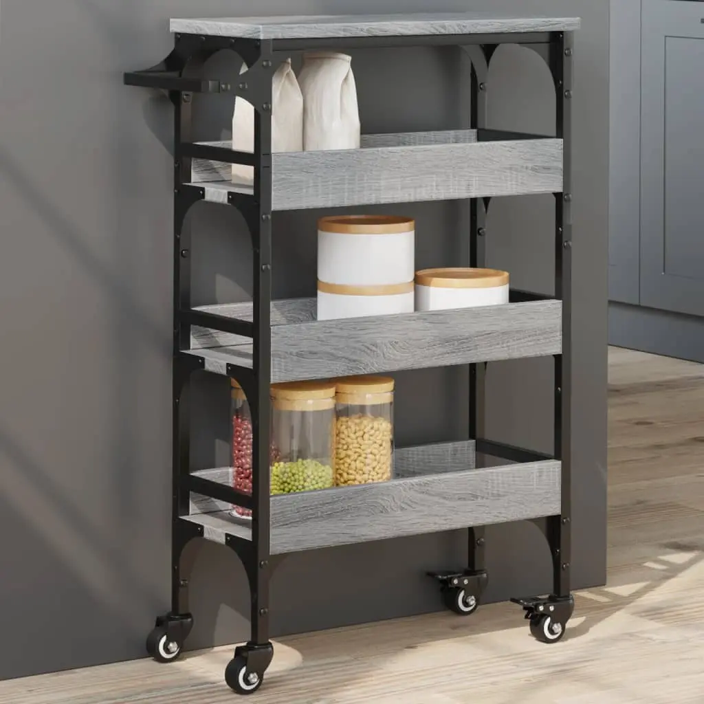 Carrello da Cucina Grigio Sonoma 53x20x76 cm Legno Multistrato