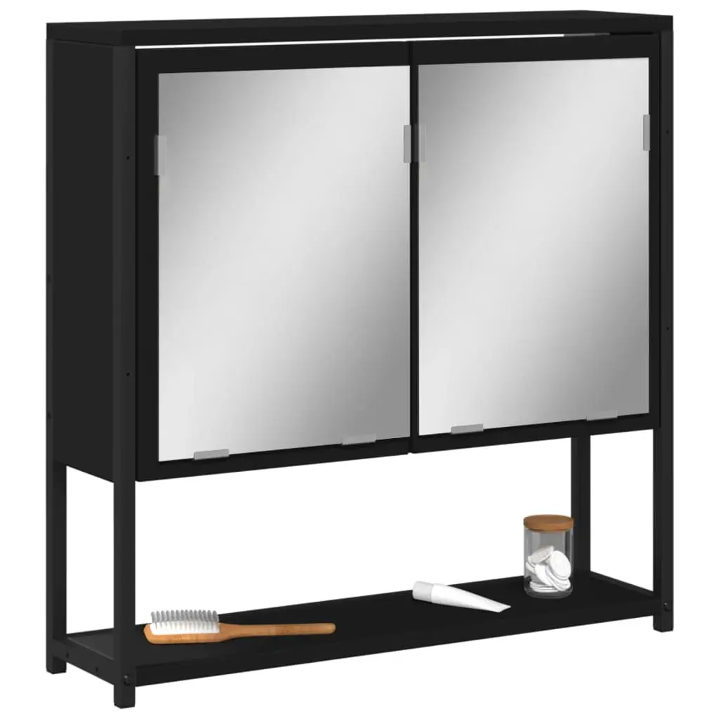 Mobile da Bagno con Specchio Nero 60x16x60 cm Legno Multistrato