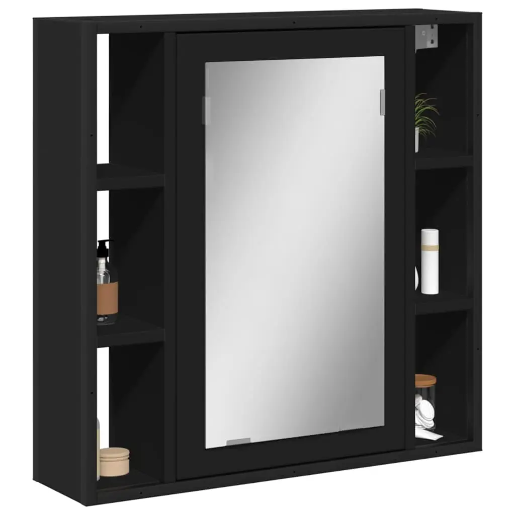 Mobile da Bagno con Specchio Nero 60x16x60 cm Legno Multistrato