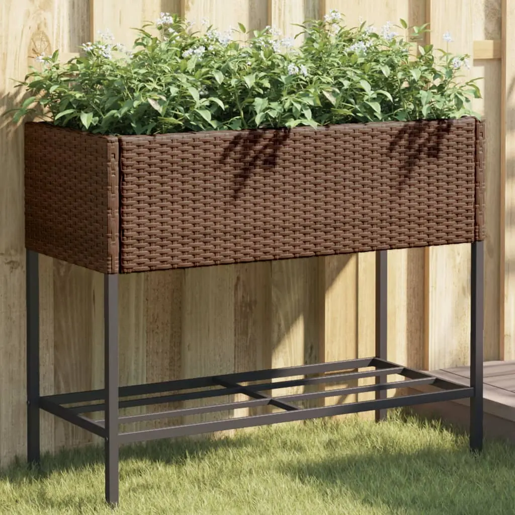 Fioriera da Giardino con Ripiano Marrone in Polyrattan