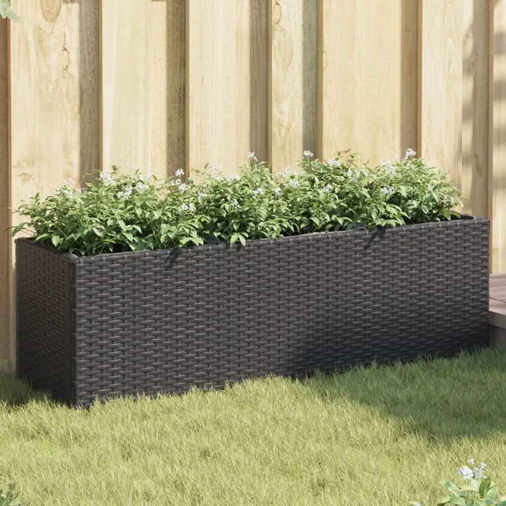 Fioriera da Giardino con 3 Vasi Nera 105x30x32 cm in Polyrattan