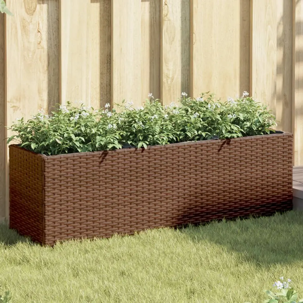 Fioriera da Giardino con 3 Vasi Marrone 105x30x32 cm Polyrattan