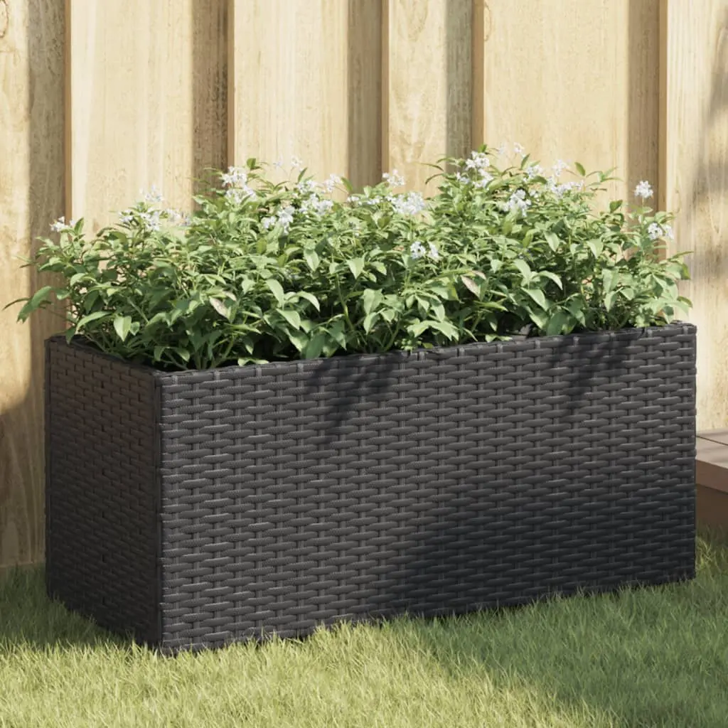 Fioriera da Giardino con 2 Vasi Nera 72x30x32 cm in Polyrattan