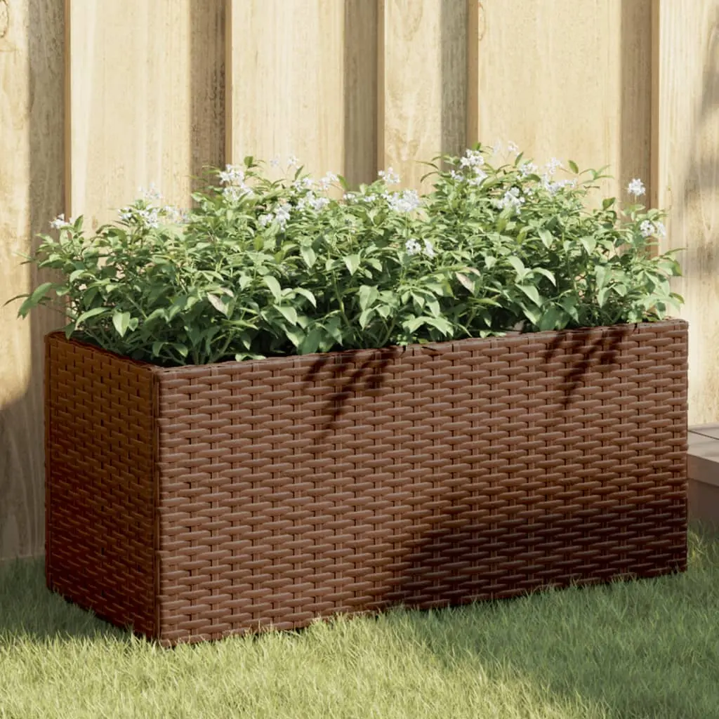 Fioriera da Giardino con 2 Vasi Marrone 72x30x32 cm Polyrattan