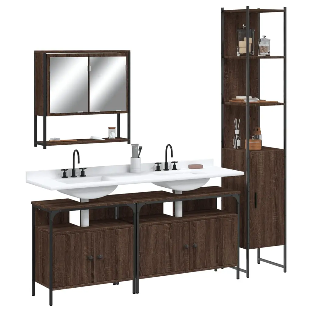 Set Mobili da Bagno 4 pz Rovere Marrone in Legno Multistrato