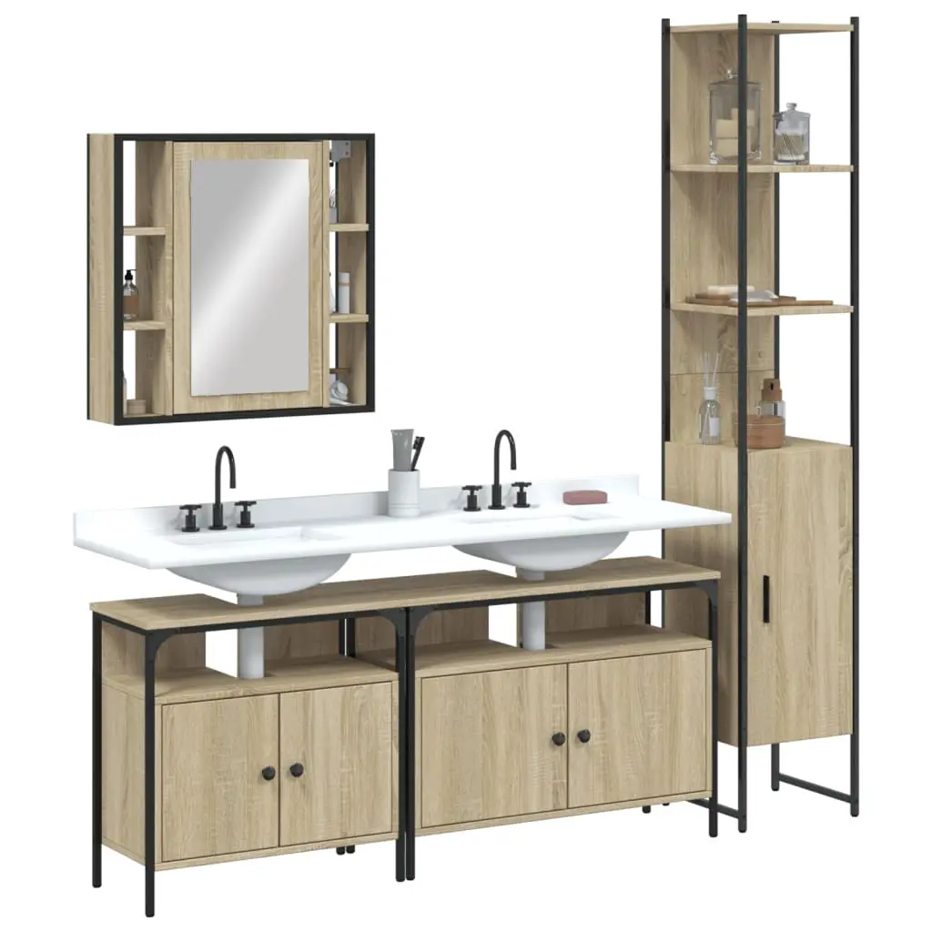 Set Mobili da Bagno 4 pz Rovere Sonoma in Legno Multistrato