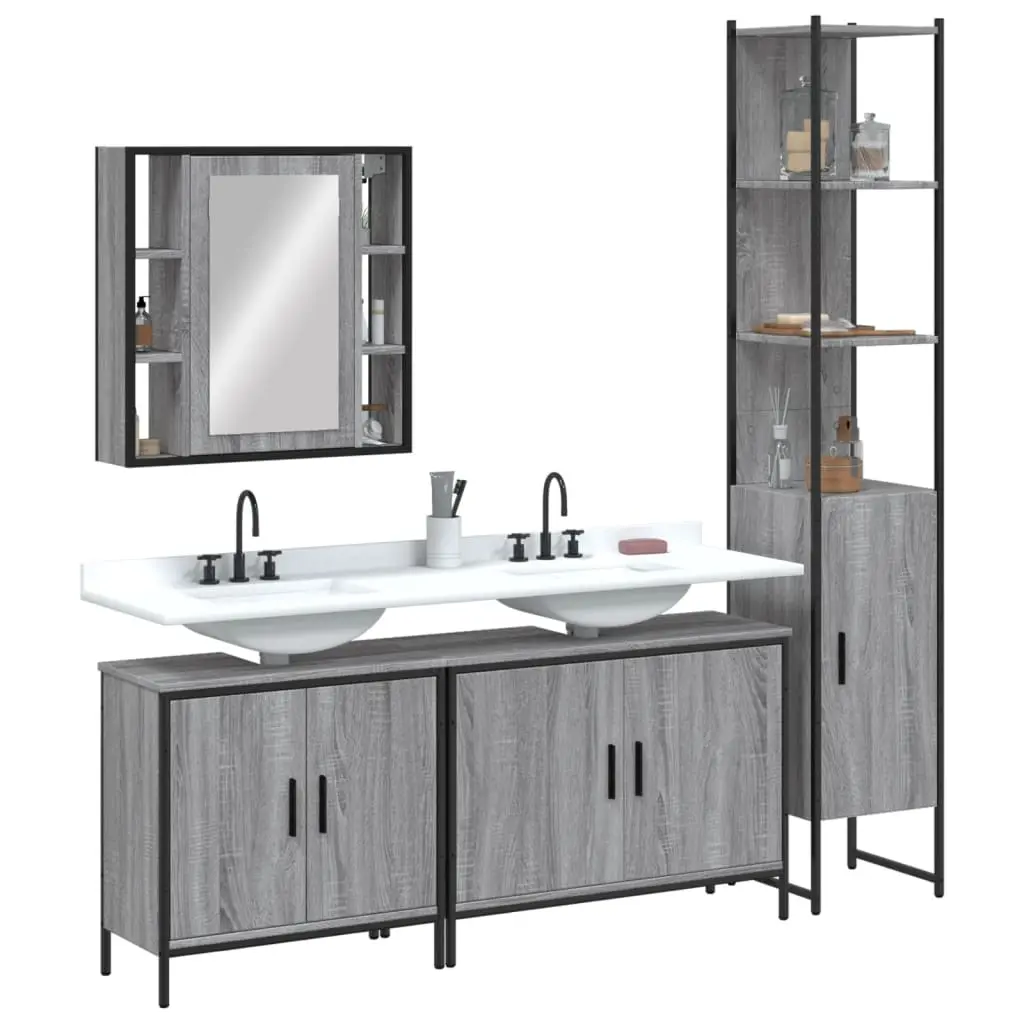 Set Mobili da Bagno 4 pz Grigio Sonoma in Legno Multistrato