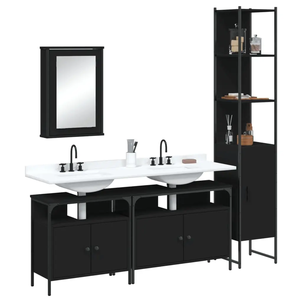 Set Mobili da Bagno 4 pz Nero in Legno Multistrato