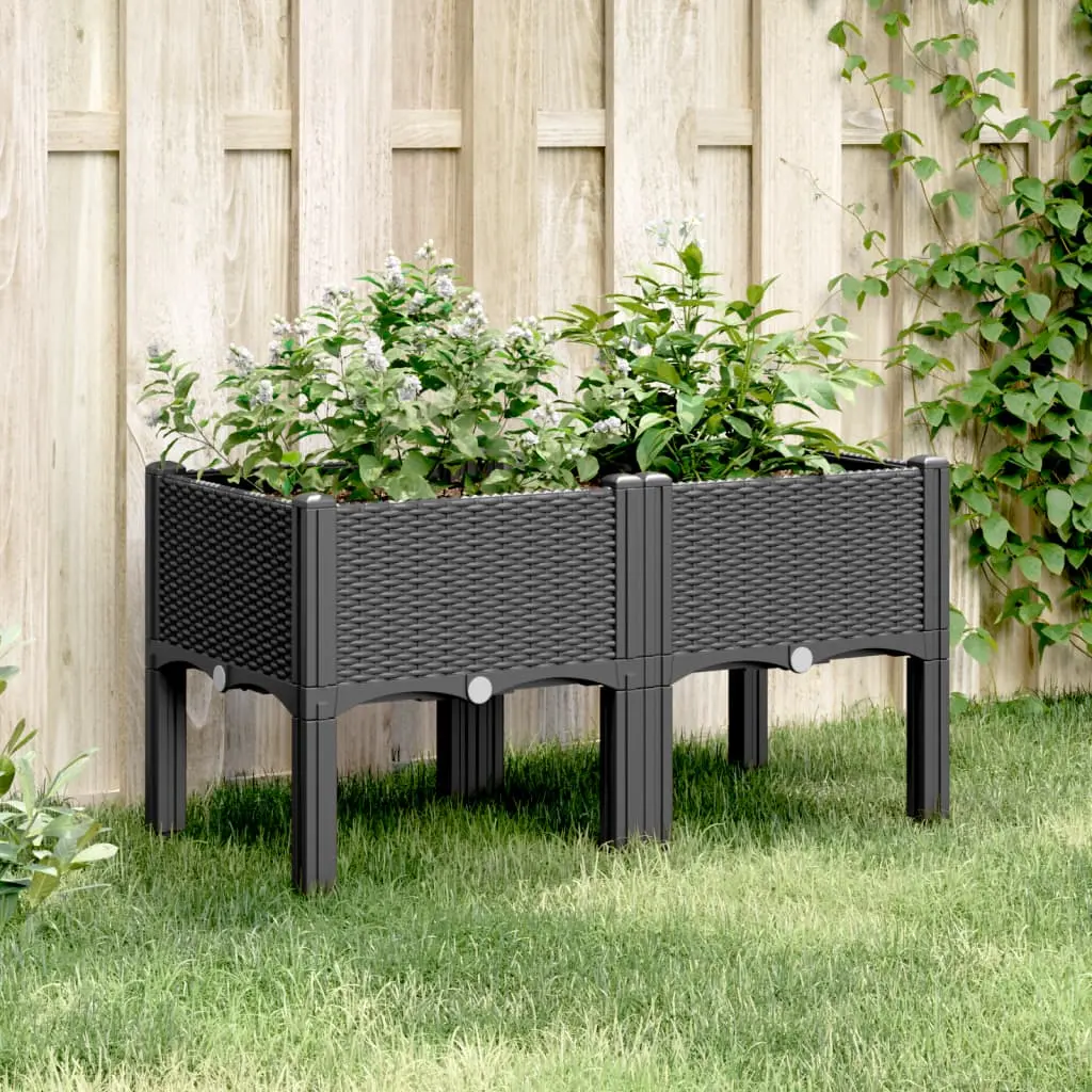 Fioriera da Giardino con Gambe Nera 80x40x42 cm in PP