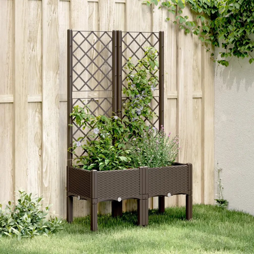 Fioriera da Giardino con Traliccio Marrone 80x40x142 cm in PP