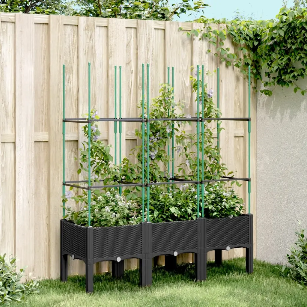 Fioriera da Giardino con Traliccio Nera 120x40x142,5 cm in PP