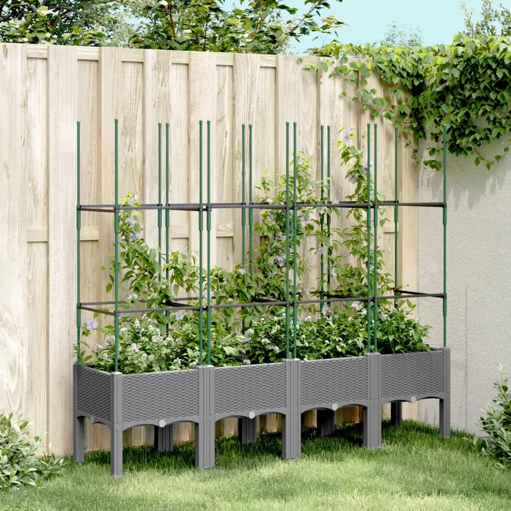 Fioriera Giardino con Traliccio Grigio Chiaro 160x40x142,5cm PP