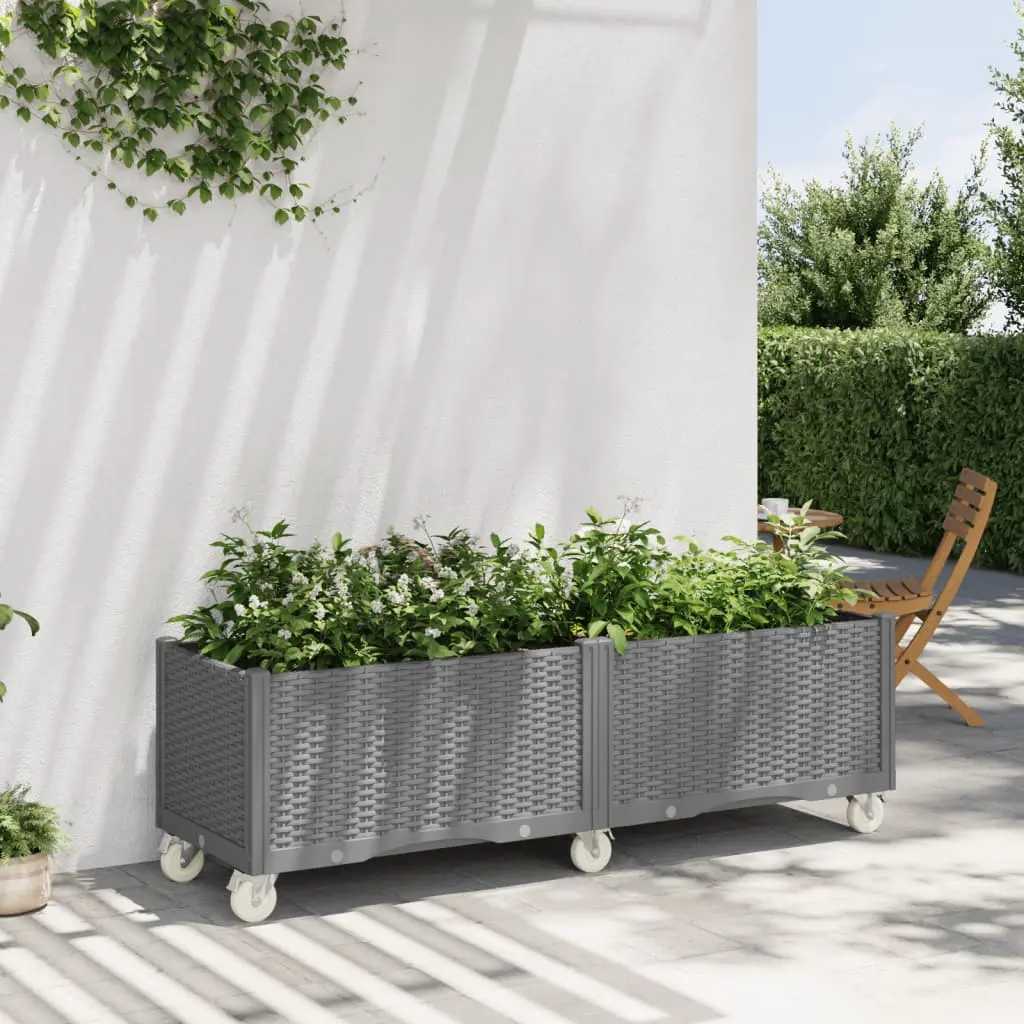 Fioriera Giardino con Ruote Grigio Chiaro 160x50x54 cm PP