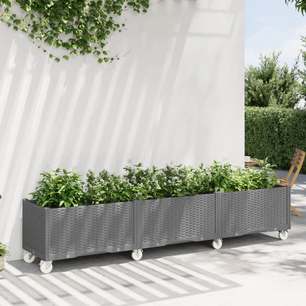 Fioriera da Giardino con Ruote Grigio Chiaro 240x50x54 cm in PP