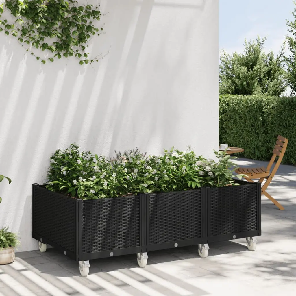 Fioriera da Giardino con Ruote Nera 150x80x54 cm in PP