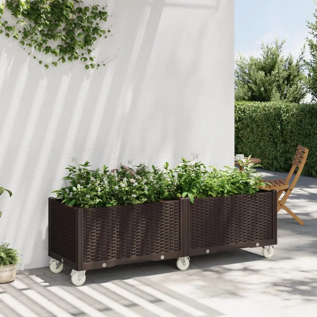 Fioriera da Giardino con Ruote Marrone 160x50x54 cm in PP