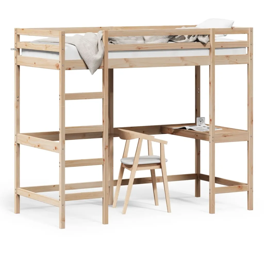 vidaXL Letto Soppalco con Scrivania 90x190 cm Legno Massello Pino