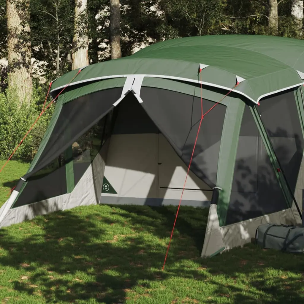 Tenda da Campeggio con Portico per 4 Persone Verde Impermeabile