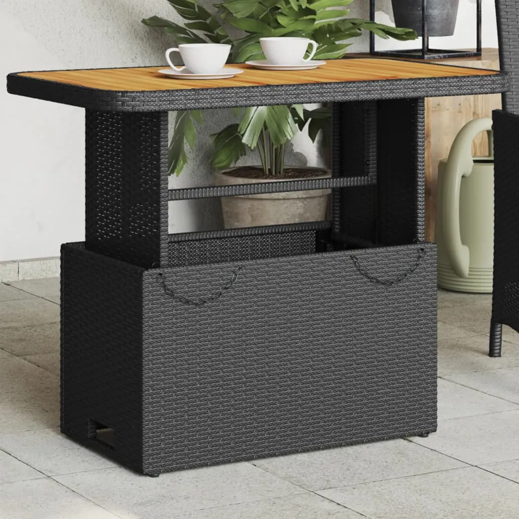 vidaXL Tavolo da Giardino Nero 90x55x71cm in Polyrattan e Legno Acacia