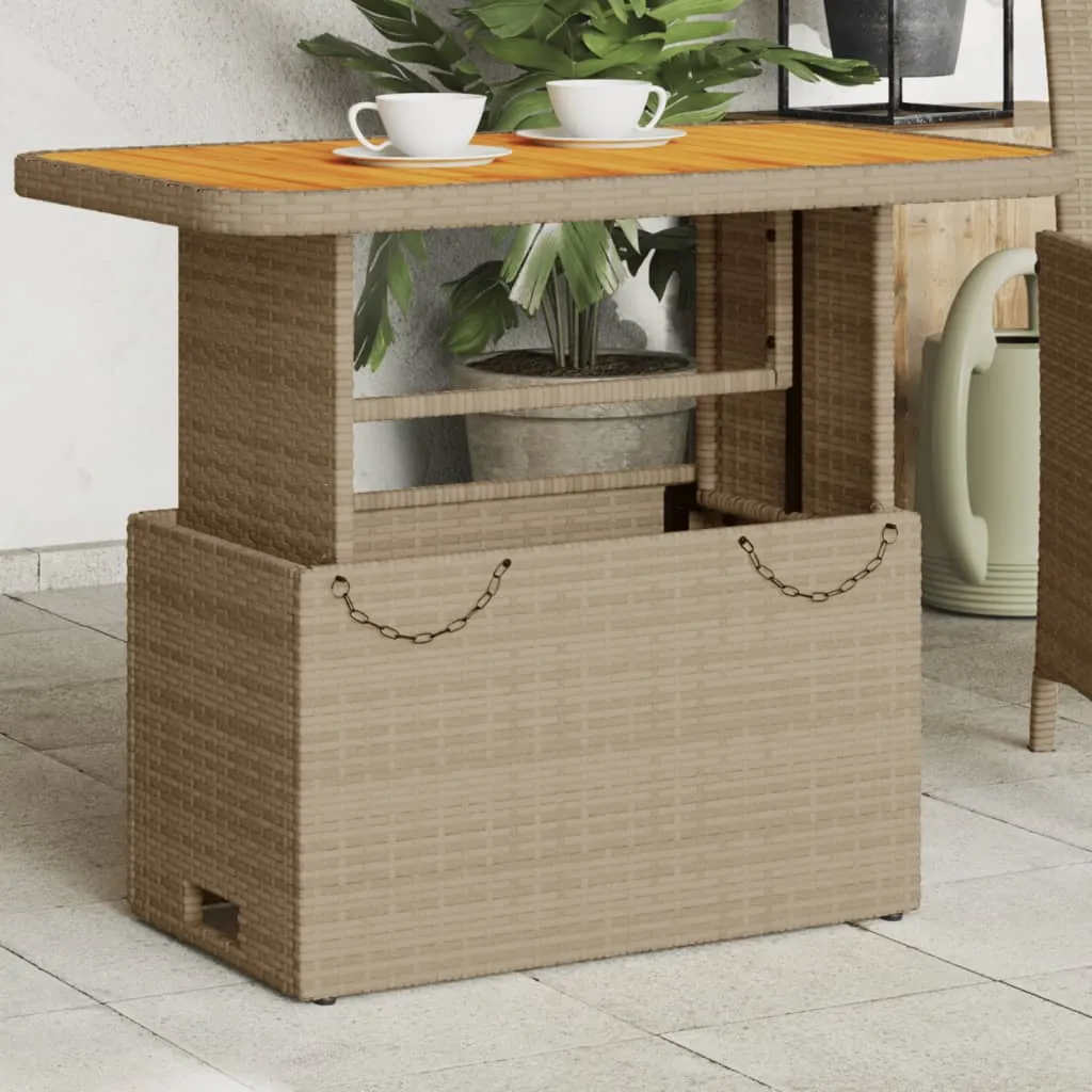 vidaXL Tavolo da Giardino Beige 90x55x71cm Polyrattan e Legno Acacia