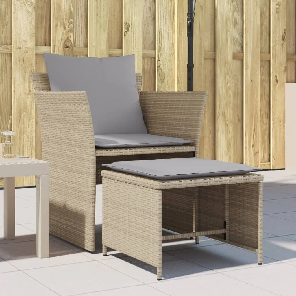 Sedia da Giardino con Poggiapiedi in Polyrattan Beige