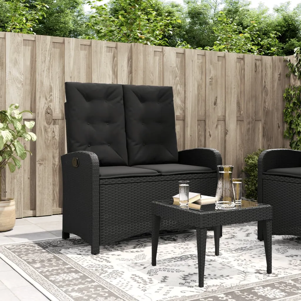 vidaXL Panca Reclinabile da Giardino con Cuscini Nera in Polyrattan