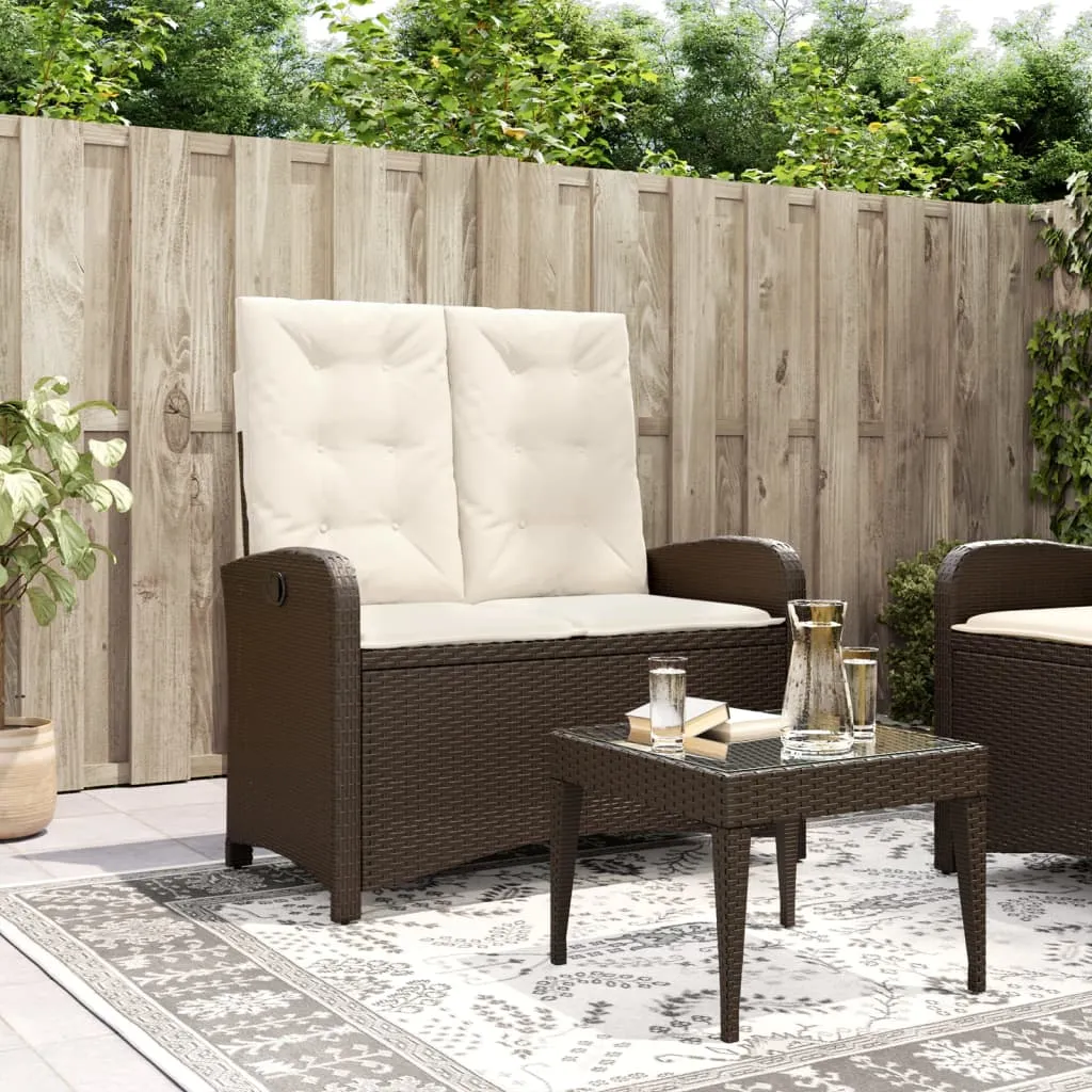 vidaXL Panca Reclinabile da Giardino con Cuscini Marrone in Polyrattan