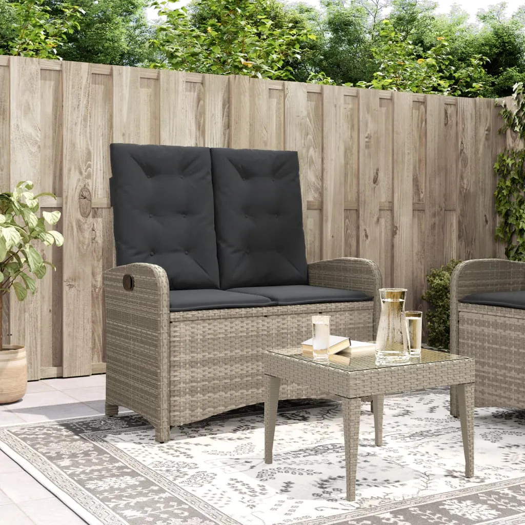 vidaXL Panca Reclinabile Giardino con Cuscini Grigio Chiaro Polyrattan