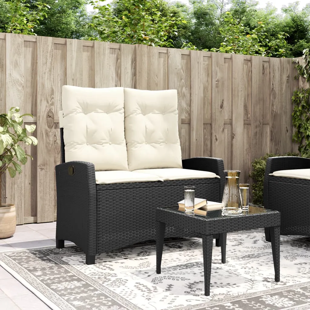 vidaXL Panca Reclinabile da Giardino con Cuscini Nera in Polyrattan