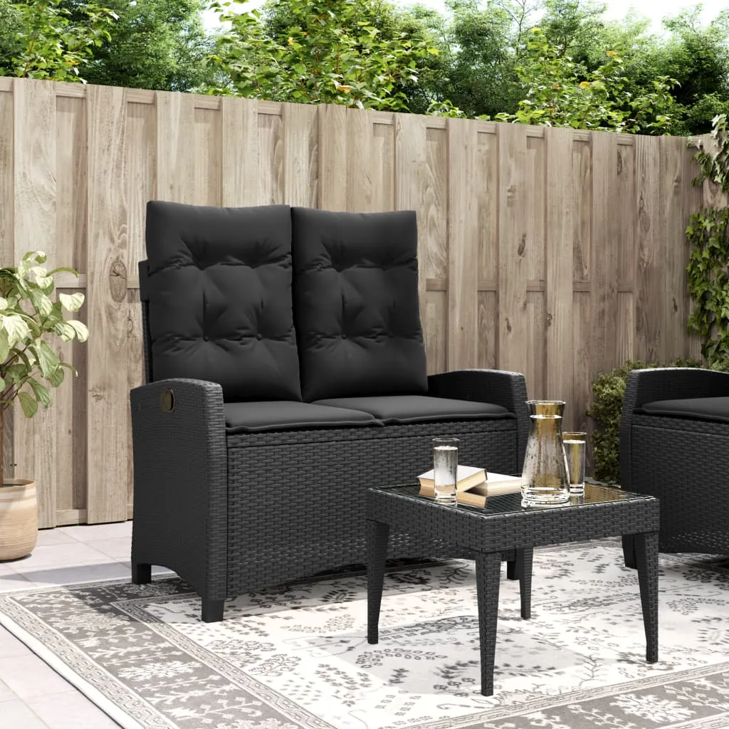 vidaXL Panca Reclinabile da Giardino con Cuscini Nera in Polyrattan