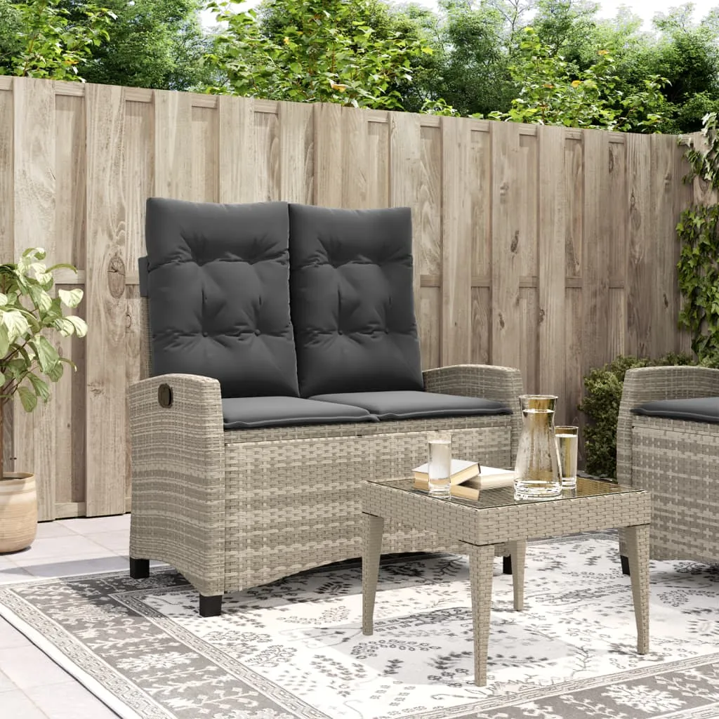 vidaXL Panca Reclinabile Giardino con Cuscini Grigio Chiaro Polyrattan